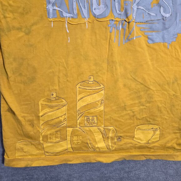 VINTAGE Hard Knock Men Shirt XL Yellow Ringer Spray Paint Hip Hop Streetwear Y2K - Picture 3 of 12